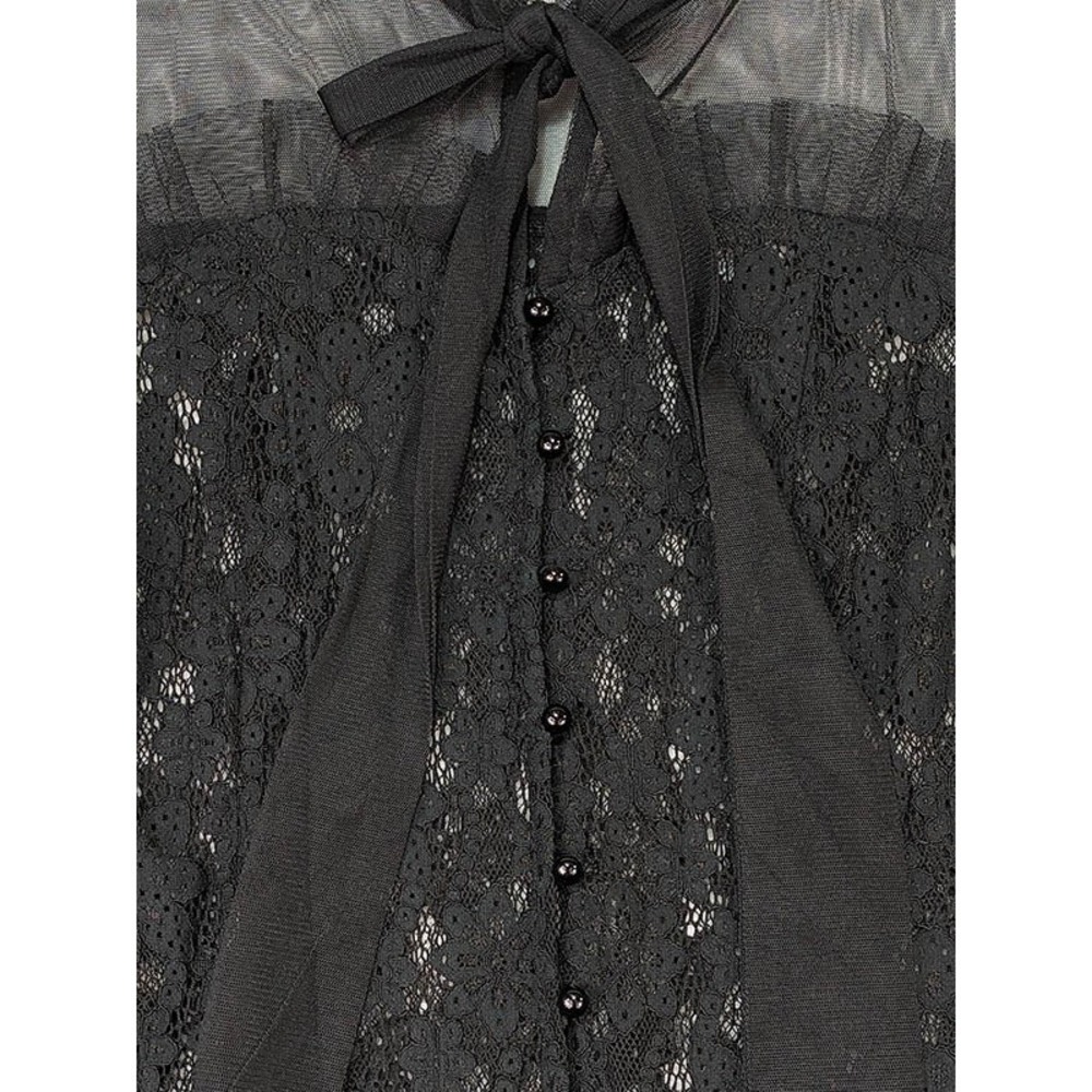 Lace Sheer Top Womens M Black Coquette Whimsigoth Fairy Lolita Goth Steampunk - Picture 4 of 12